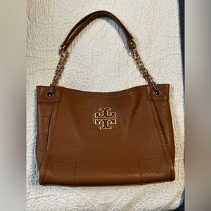 Tory Burch Britten Small Moose Pebbled Leather Slouchy Tote Handbag